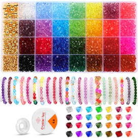 YSWOVUO Pack of 2800 6 mm Crystal Faceted Beads for Bracelets, 28 Colours Crystal Bicone Beads with 190 Pieces, 4 Size Golden Beads, Beads for Threading for Necklaces, Earrings, DIY Crafts