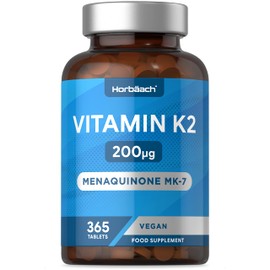Vitamin K2 MK7 200ug | 365 Vegan Tablets | High Strength Menaquinone MK-7 | Supports Bone Health | No Artificial Preservatives | by Horbaach
