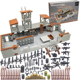 500+ Pcs Military Base Building Brick Sets Include Defence Base Guard Tower for Army Mini Figures, Weapon Pack Accessories Kits Toys, Guns Weapons Building Block Toy for Kids