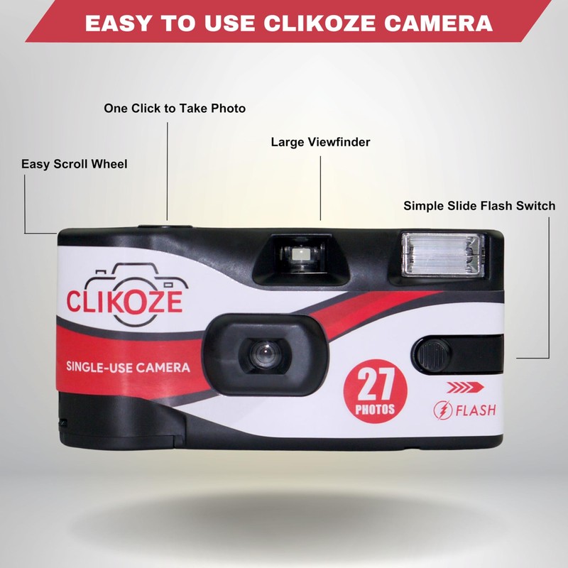 Clikoze Disposable Camera with 27 Exposures, Ultramax ISO 400 35mm