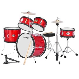 VEVOR Kids Drum Set, 5-Piece 16 in Junior Drum Sets, Beginner Drums Set with Adjustable Throne, Cymbal & Two Pairs of Drumsticks, Musical Learning Drums Instruments Kit, for Children Ages 6-13 (Red)