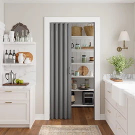 SmartStandard 32" x 80" Accordion Doors Interior, PVC Accordion Folding Doors for Doorway, Include Door, Mounting Hardware and Handle, Double-Layer for Closet Bathroom Basement, Grey