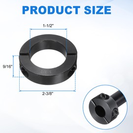 sourcing map 2Pcs Double Split Shaft Collar, 1-1/2" Bore One Piece Clamping Collar 2-3/8" OD 9/16" Thickness Black Oxide Lock Collar Clamp with Set Screws (1045 Steel)