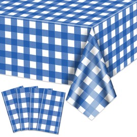4 Pack Blue Gingham Tablecloths, Blue and White Checkered Tablecloths 86.6 x 51.2 Inches Gingham Table Covers Rectangular Waterproof Picnic Table Covers for Birthday Party Holiday Outdoor Supplies