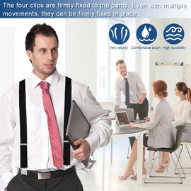 Voarge Mens Braces with Very Strong Metal Clips, with 4 Strong Metal Clips Adjustable and Elastic for Men and Woman (Black)