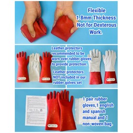12kV Electrical Gloves Size 10 Rubber Thick Not for Dexterous Work High Voltage Electric Insulated Electrician Safety Shock Proof Lineman Long Red HV 12000VAC EV Hybrid Glove Water Proof