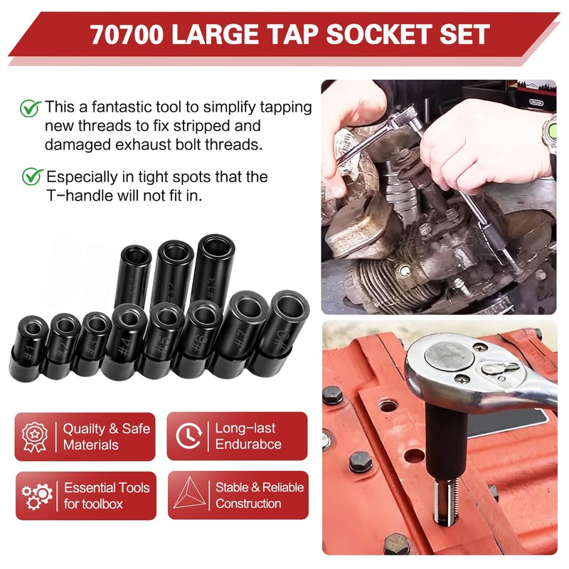 70700 Tap Socket Set 11 Pcs, Magnetic Adapter for Std/Metric