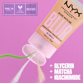 NYX PROFESSIONAL MAKEUP Bare With Me Blur Skin Tint Foundation Make Up with Matcha, Glycerin & Niacinamide - Vanilla