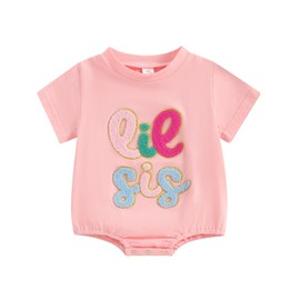 Baby Girl Big Sister Little Sister T Shirt Tops Boys Brother Bodysuit Sibling Matching Outfit Lil Sis Bro Tees Clothes (lil sis 1-pink, 0-3 Months)