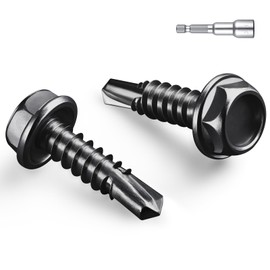 BNUOK #14 x 3/4 Inch Self Drilling Screws, (70pcs) 1 lbs Black Self Tapping Screws for Metal, 410 Stainless Steel Hex Washer Head Sheet Metal Screws