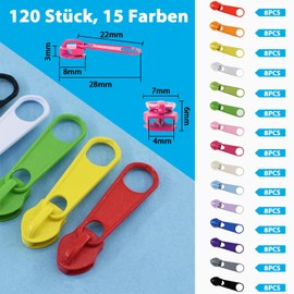 Raheem 120 Stück Reißverschluss Zipper, #3 Reißverschluss Reparatur Set, 15 Farben Abnehmbare Metall Schieber Ersatz für Nähen Kleidung Jacken Gepäck Rucksäcke