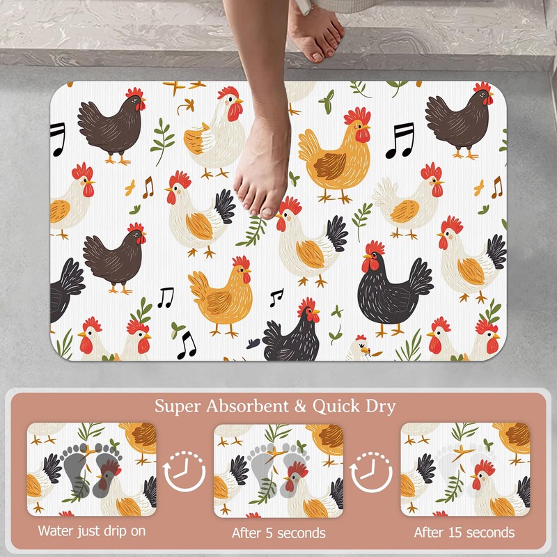 Non Slip Bath Mat, Chickens Roosters Bathroom Decor, Leaves Music