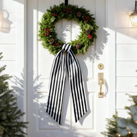 6 Pcs Easter Wreath Sash for Front Door, 5" W X 55" L Wreath Accessories for Christmas Party Yard Wall Doorway Outdoors Decoration (Black and White Stripe)