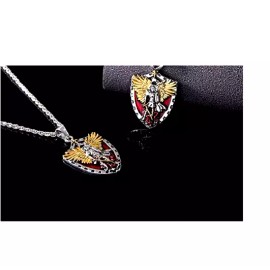 Fashion Jewelry large ST MICHAEL SHEILD ANGEL RELIGIOUS Pendant Silver Pendant 22" Necklace Men