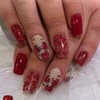 Press On Nails Medium Square Fake Nails - Red Glitter
