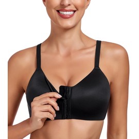 Lemorosy Women's Bra Without Underwire Front Closure Large Sizes Strong Hold Unpadded Full Cups Comfortable Classic Bra, black, 75F