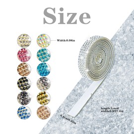 Abitoncc 9PCS Self-Adhesive Crystal Rhinestone Ribbon, Diamond Bling Ribbons Stickers 9-Rolls Bedazzling Strips, 9-Yard Mixed Colors for DIY Crafts, Wedding, Shoes, Phone Cases, Decoration