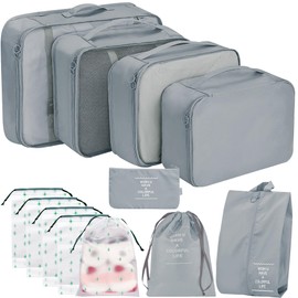 12Pcs Packing Travel Cubes for Suitcase Luggage Organizers with 5 Drawstring Bags,Suitcase Organiser Bag with Waterproof Shoe Storage Bag Compression Pouches