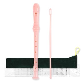 Mr.Power German Style C Key Soprano Recorder 8-Hole 3 Piece Music Musical Instruments for Beginners, Adults with Fingering Chart Cleaning Kit (Pink)