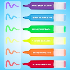 MACH MAL PAUSE® 6 x Funny Highlighters – The Cheeky Colourful Marker Set for Learning and Marking is the Gift for Students Teachers and Colleagues – Highlighter Pens for School University Office