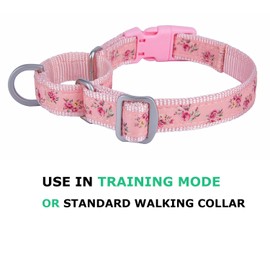 YUDOTE Martingale Dog Collars with Quick Snap Buckle in Floral Print Flower Nylon No Pull Collars for Female Male Small Dogs, Pink