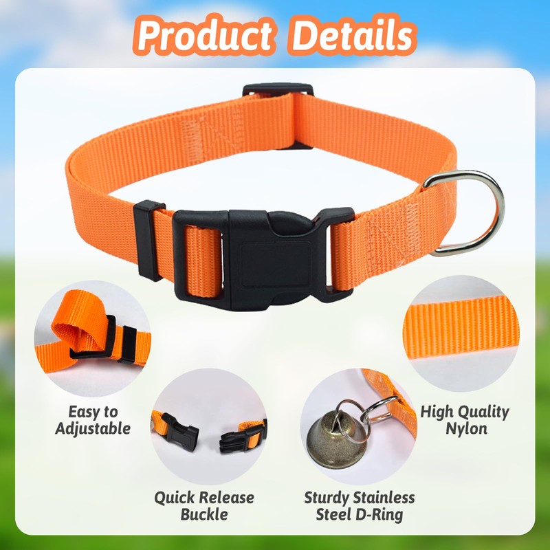 12 Pack Adjustable Goat Collars with Bells Numbered Tags