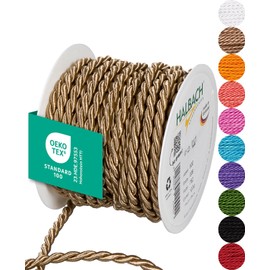 Halbach Seidenbänder Premium Cord (Natural), Width 6 mm, Length 10 m, Made in Germany and Oeko-Tex Certified, Shiny Satin Cord Made of Acetate