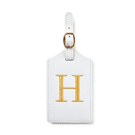 Initial Luggage Tag, PU Leather Luggage Tag, Embroidered Luggage Tag, Letter Luggage Tag, Monogrammed Luggage Tag, Luggage Tag for Baggage Bag Suitcase (H, White Leather+Gold Letter)