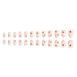 French Tip Press on Nails Almond Medium Red Small Love Heart Design Pink French False Nails Valentine's Day Fake Nails Full Cover Glossy Coffin Nails Artificial Acrylic Nail, Glue on Nails for Women