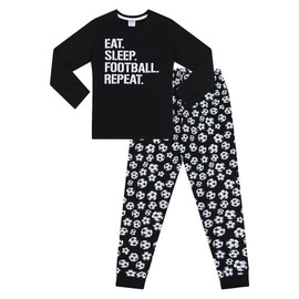 Boys Eat Sleep Football Repeat White Long Cotton Pyjamas (8-9 Years)