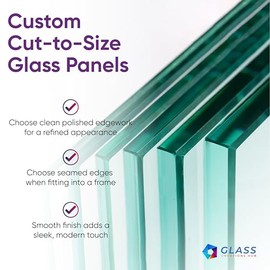 Custom Cut to Size Glass - 1/8", 3/16", 1/4", 3/8", 1/2" - Thick |Tempered or Annealed| Glass Replacement Perfect for Shelves, Tabletops, Doors, Windows | Polished/Seamed Edgework | 2-Day Lead Time