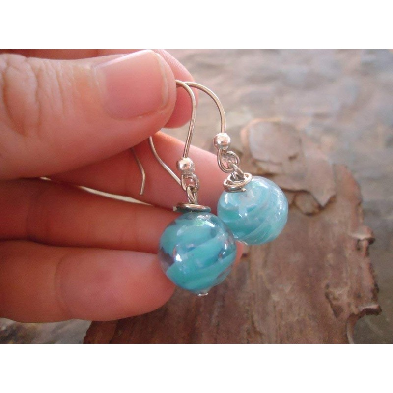✿ TÜRKISBLAUE MURMEL & LANGE HAKEN ✿ Glas Ohrringe