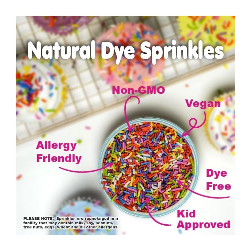 Bulk Dye Free Rainbow Sprinkles - 14 Ounces - Naturally