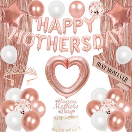 Trgowaul Happy Mother’s Day Decorations, Rose Gold Best Mom Ever Banner, Red Pink Heart Hanging Swirls, Happy Mother’s Day Decor Balloons, Decorations for Home