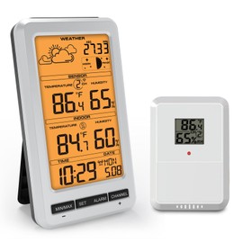Weather Station Indoor Outdoor Thermometer Humidity Wireless Temperature Humidity Monitor, Weather Thermometer Forecast Station with Alarm Clock and Adjustable Backlight (Orange Backlight)