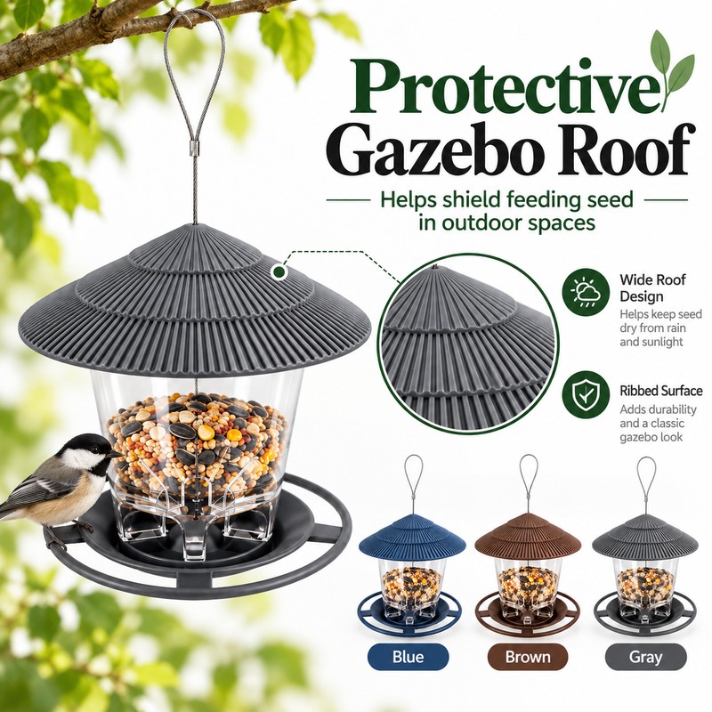 Hanging Bird Feeder for Wild Birds – Gazebo-Style Plastic Seed