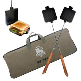 IPROUDER Campfire Pie Iron 4.9" Large Cast Iron Sandwich Maker for Camping 2 Pcs with Storage Bag - 22.6 inch Thickened Handles - Campfire Cooking Equipment for Grilling & Outdoor Cooking