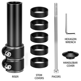 Rlongtou Bicycle Handlebar Riser Handlebar Riser Bicycle MTB with Hex Keys Bicycle Stem Fabulous Shaft Extension Adapter for 28.6mm Fork, Aluminium Alloy, Black