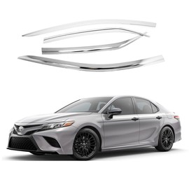 AUTOCLOVER Tape-On Rain Guards Window Visors 4 Pcs Set for Toyota Camry 2018 2019 2020 2021 2022 2023 2024 / Window Deflectors, Out-Channel Vent Shades (Chrome)