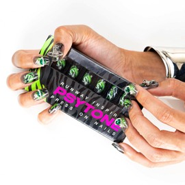 PSYTONE Press On Nails Medium Square Fake Nails with Glue, 24Pcs Nails Kit-12 Sizes Runway Acrylic Nails (Venom)