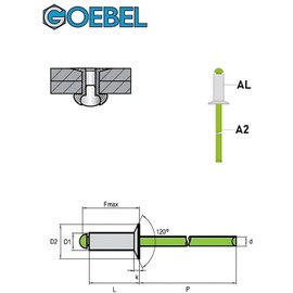 GOEBEL® - Pack of 1000 - Countersunk head rivets aluminium/stainless steel A2 (V2A) 3.2 x 8.0 mm - Countersunk blind rivets - Pop rivets - Standard