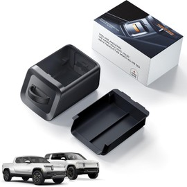 WEIPIN Lockable Camping Speaker Drawer for 2022-2025 Rivian R1T R1S Lower Console Organizer- Durable 2.5mm ABS& 3mm High-Edge Liquid Silicone Mat& Handle - Unlocking on The Car Screen