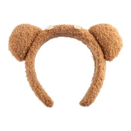 Pokinge Cute Bear Ears Headband,Fluffy Button Bear Hairband Animal Ears Headband Head Wear Big Ears Hair Hoop Women's Face Wash Cosplay Costume Supplies