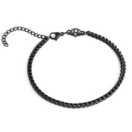 Akitsune Franco Chain Link Bracelet | 3 mm Diameter | Men's Women's Chain Stainless Steel Carabiner Minimalist - Matte Black 17 cm, Stainless Steel