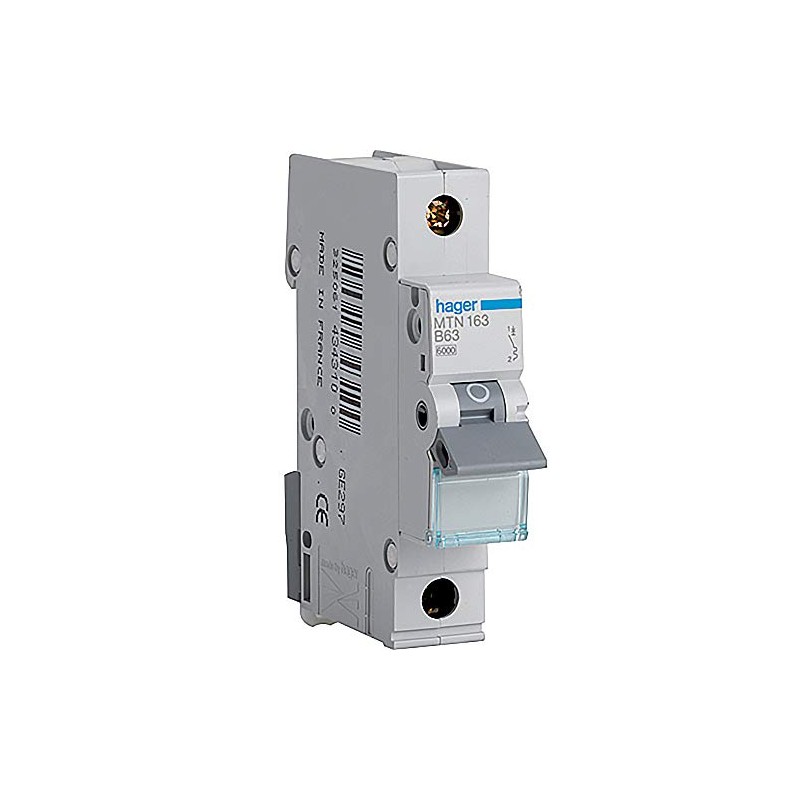 Hager MTN163 Miniature Circuit Breaker, 1 Pole, 1 Module, Type