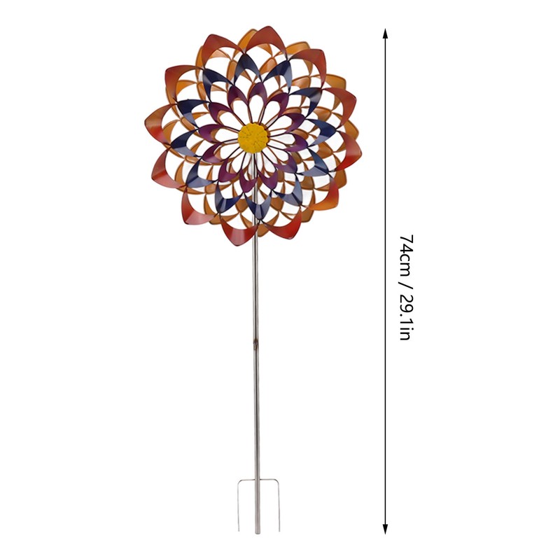 Outdoor 3D Windmill Colourful Exquisite Metal Wind Spinner with Ground