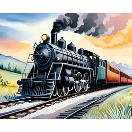 TISHIRON Paint by Number for Adults Paint by Number Watercolor Steam Engine Train Abstract for Adult Kids and Beginners Canvas Art Home Decor Artwork Painting by Numbers Canvas Gift 16x20 in