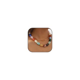 Statement Necklace for Women Layered Boho Bead Necklace Summer Beach Chunky Necklace Colorful Gemstone Necklaces for Women Jewelry Gifts