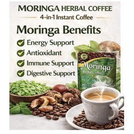 Café de hierbas Moringa 4 en 1 22 sobres Reishi Shiitake nutrición, desintoxicación, energía