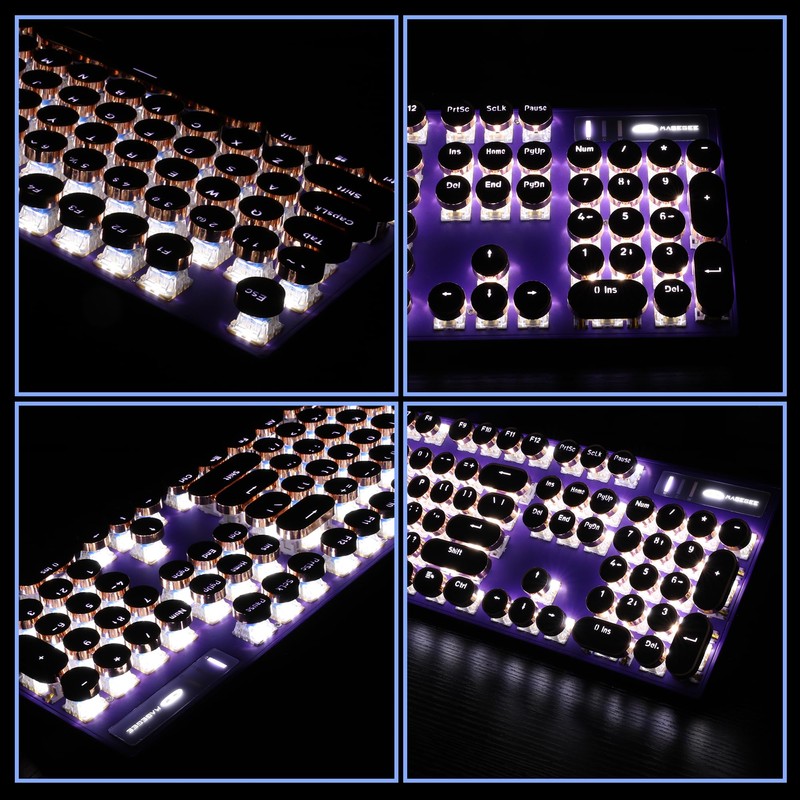 Camiysn Typewriter Style Mechanical Gaming Keyboard, Purple Retro Punk Gaming